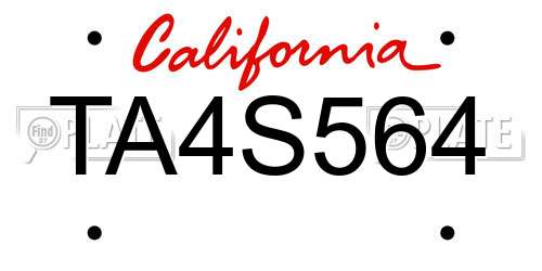 TA4S564 California License Plate