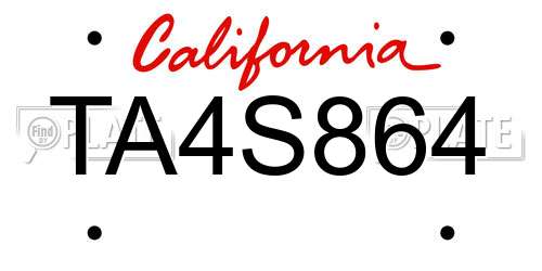 TA4S864 California License Plate