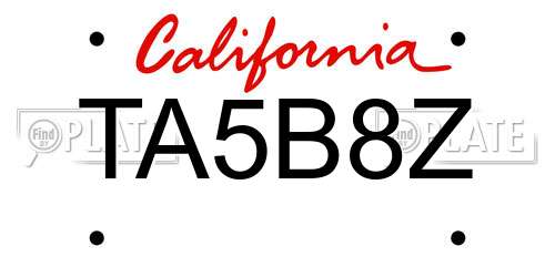 TA5B8Z California License Plate