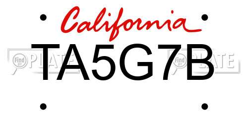 TA5G7B California License Plate