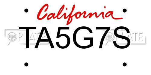 TA5G7S California License Plate