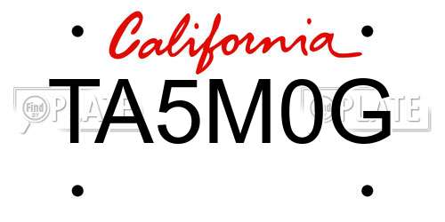 TA5M0G California License Plate