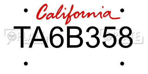 TA6B358 California License Plate