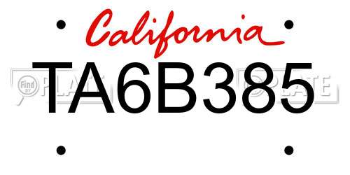 TA6B385 California License Plate