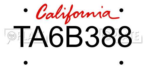 TA6B388 California License Plate