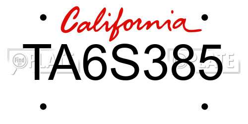 TA6S385 California License Plate