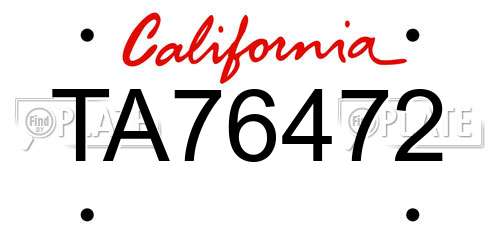TA76472 California License Plate