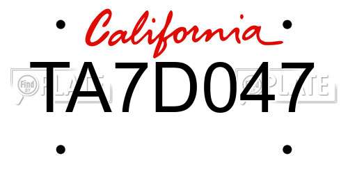TA7D047 California License Plate