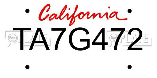 TA7G472 California License Plate