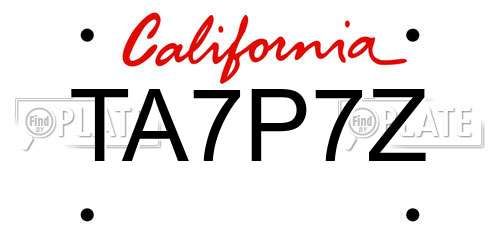 TA7P7Z California License Plate