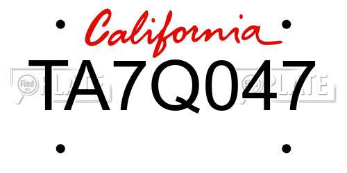 TA7Q047 California License Plate
