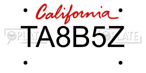 TA8B5Z California License Plate