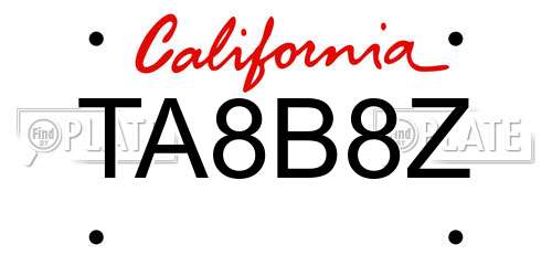 TA8B8Z California License Plate