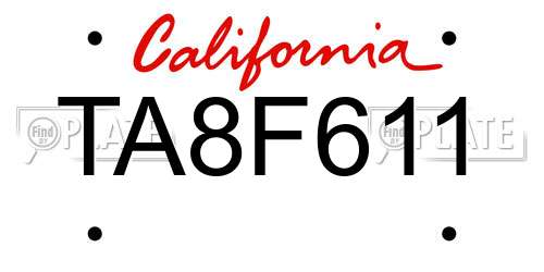 TA8F611 California License Plate