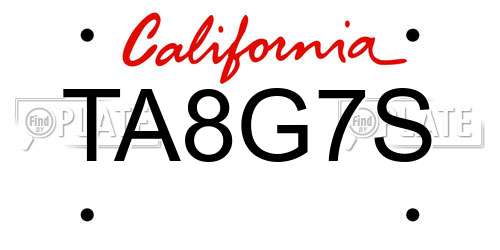 TA8G7S California License Plate