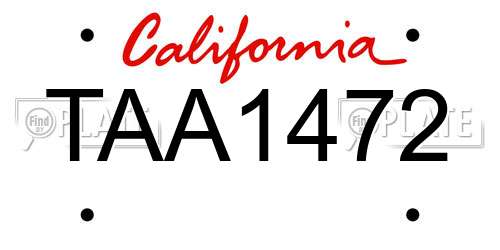 TAA1472 California License Plate