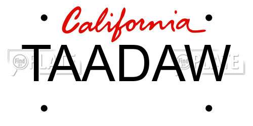 TAADAW California License Plate
