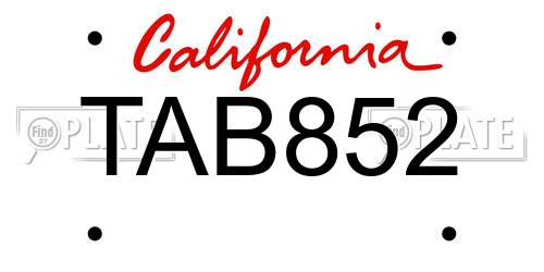 TAB852 California License Plate