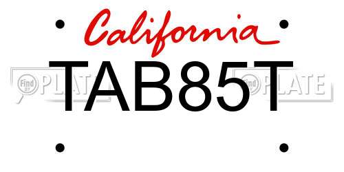 TAB85T California License Plate