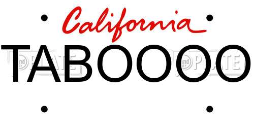 TABOOOO California License Plate