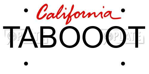 TABOOOT California License Plate