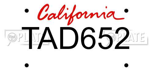 TAD652 California License Plate