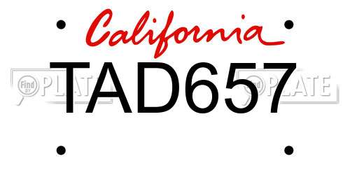 TAD657 California License Plate