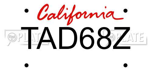 TAD68Z California License Plate
