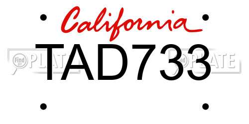 TAD733 California License Plate