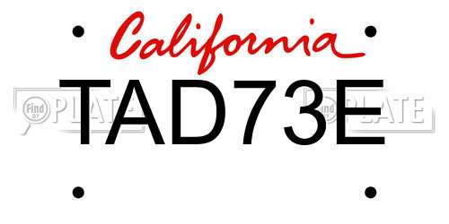 TAD73E California License Plate