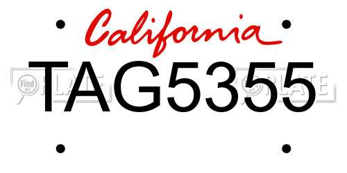 TAG5355 California License Plate