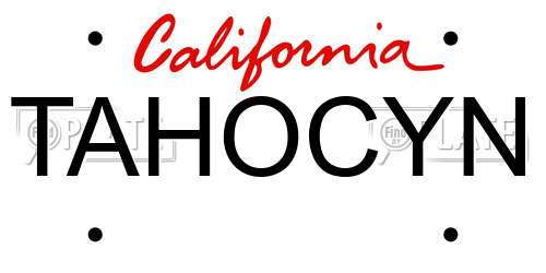 TAHOCYN California License Plate