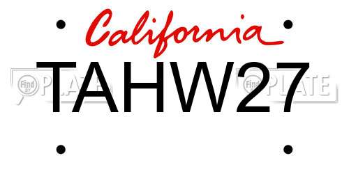 TAHW27 California License Plate