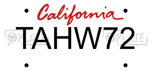 TAHW72 California License Plate