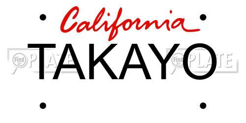 TAKAYO California License Plate