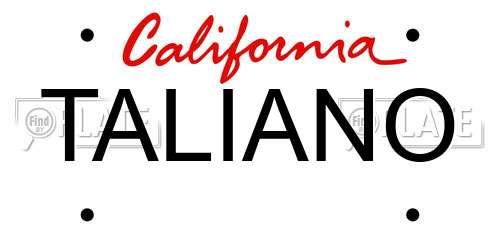 TALIANO California License Plate