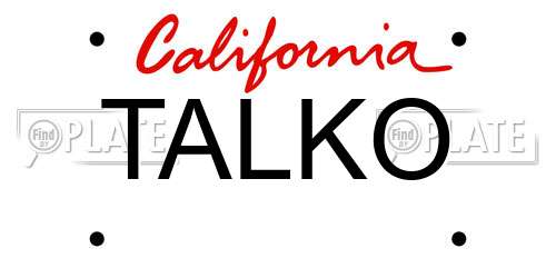 TALKO California License Plate