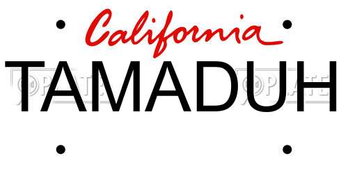 TAMADUH California License Plate