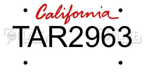 TAR2963 California License Plate