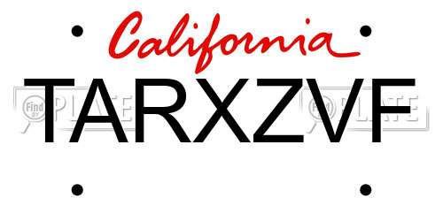 TARXZVF California License Plate