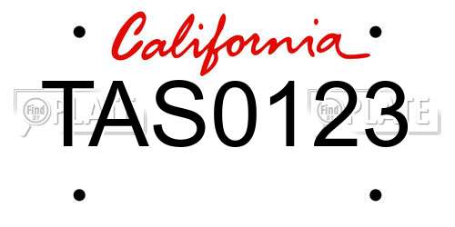 TAS0123 California License Plate