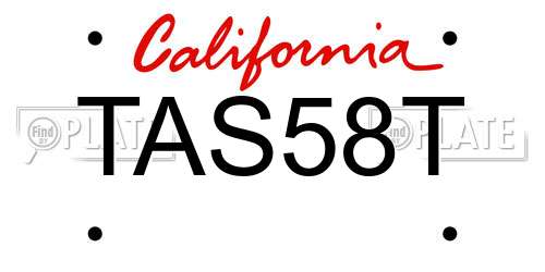 TAS58T California License Plate