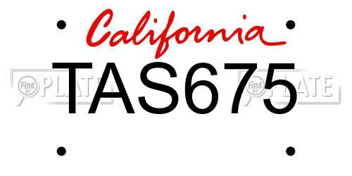 TAS675 California License Plate