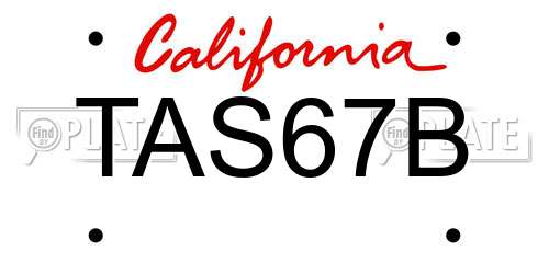 TAS67B California License Plate