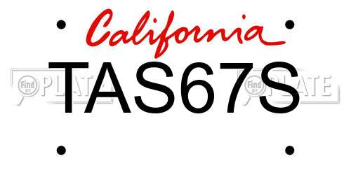 TAS67S California License Plate