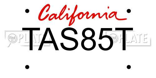 TAS85T California License Plate