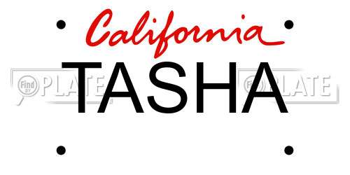 TASHA California License Plate
