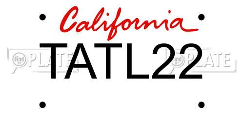 TATL22 California License Plate