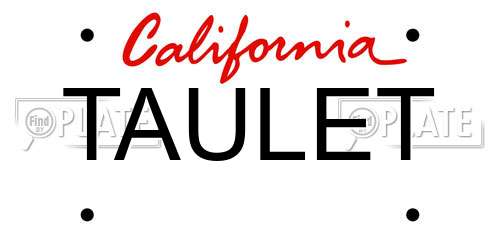 TAULET California License Plate