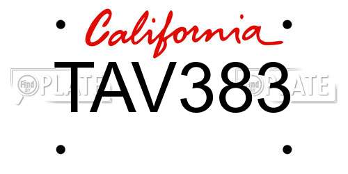 TAV383 California License Plate